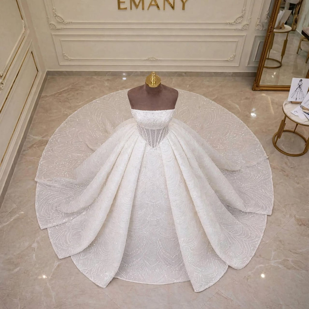 Athena | Crystal Embellished Corset Ballgown with Scalloped Tulle Skirt