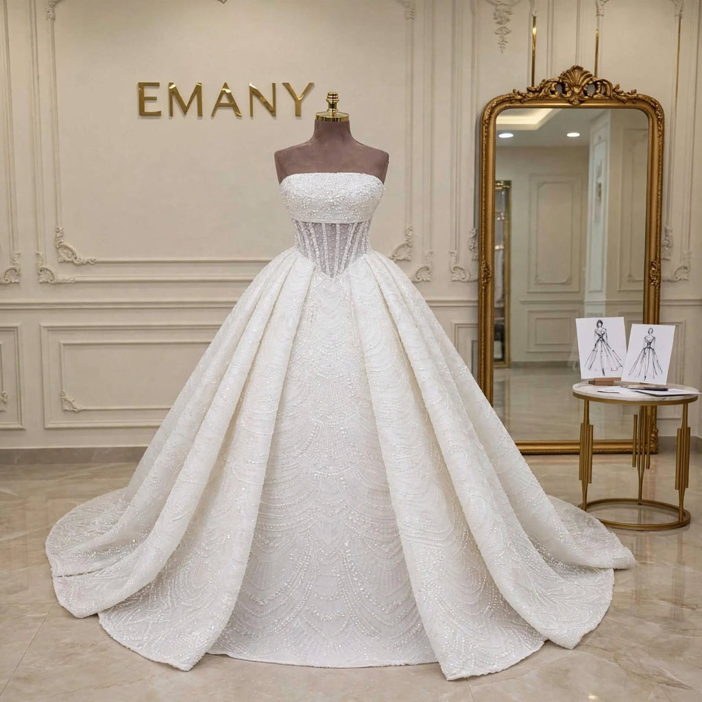 Athena | Crystal Embellished Corset Ballgown with Scalloped Tulle Skirt