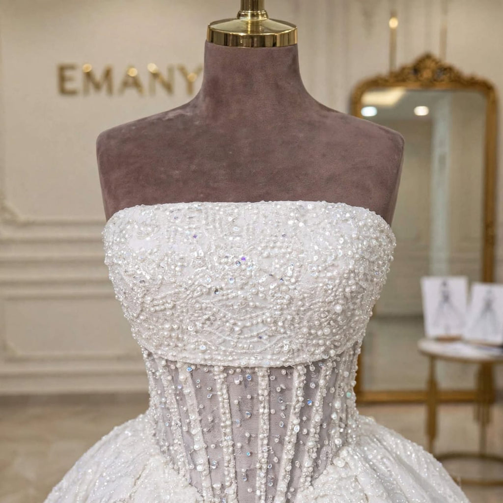 Athena | Crystal Embellished Corset Ballgown with Scalloped Tulle Skirt