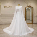 Aurelia | Modest Beaded A-Line Wedding Dress with Chiffon Cape & High Neck
