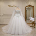 Full front view of the Giselle classic ballgown wedding dress with glitter tulle skirt and tiara.