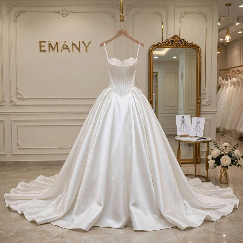 Selene | Minimalist Satin Corset Ballgown with Crystal Sweetheart Neckline