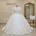 Marguerite | Modest Pearl Embellished Ballgown with Draped Waist & Long Sleeves